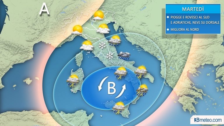 METEO – Il vortice freddo è in azione sull’Italia con pioggia e neve a bassa quota