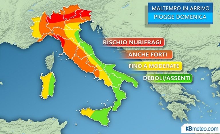 Maltempo in arrivo con fenomeni anche intensi, pioggia vento e neve