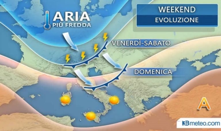 Nel fine settimana l’estate entra in crisi, crollo delle temperature e arrivo di nuovi temporali