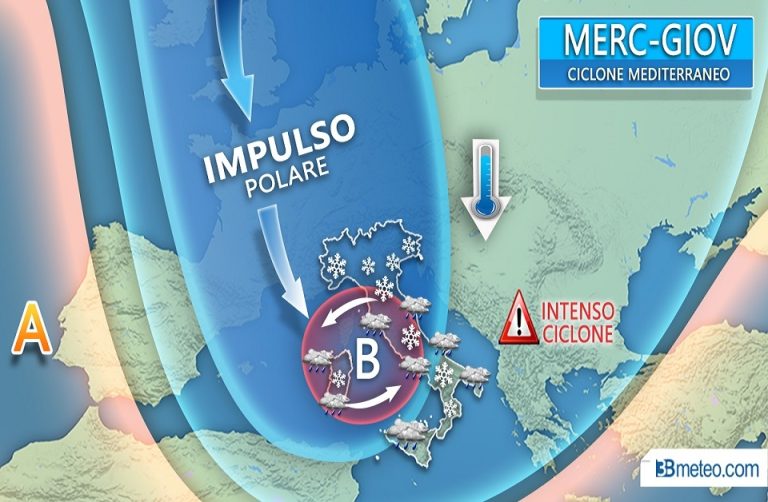 Maltempo sull’Italia, freddo polare e neve a bassa quota