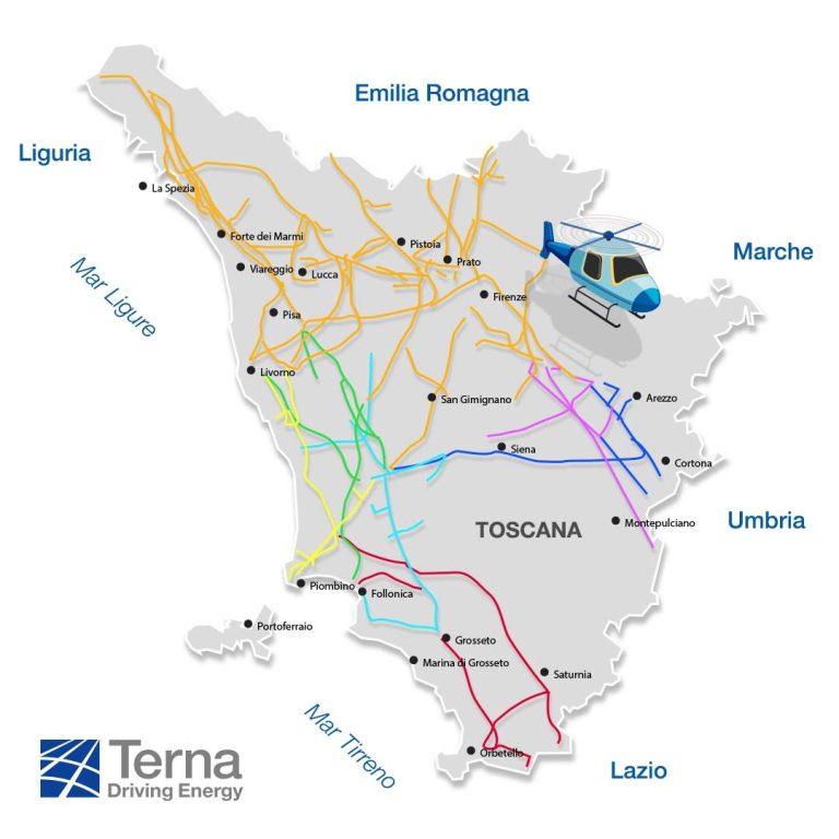 CONCLUSO IL MONITORAGGIO DI OLTRE 3500 KM DI RETE ELETTRICA AEREA IN TOSCANA DA PARTE DI TERNA