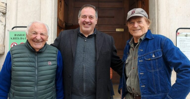 Cascia, Mogol e Terence Hill in visita spirituale al Santuario di Santa Rita