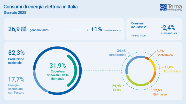 TERNA, A GENNAIO CONSUMI ELETTRICI +1%