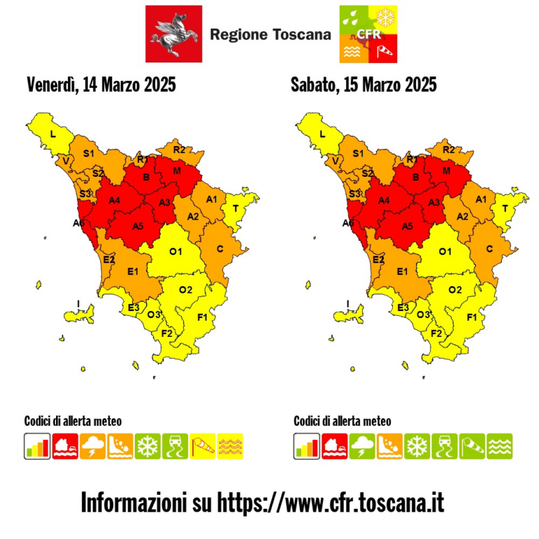 Allerta rossa per le province di Firenze, Prato, Pistoia e Pisa